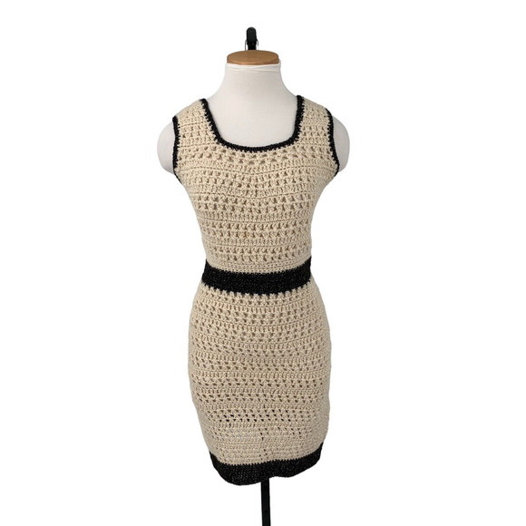 Vintage 70's Crochet Dress Ivory Small Authentic Hand Made - Picture 1 of 6